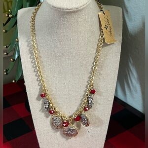 Patricia Nash Gold Necklace with Red and Silver Charms
